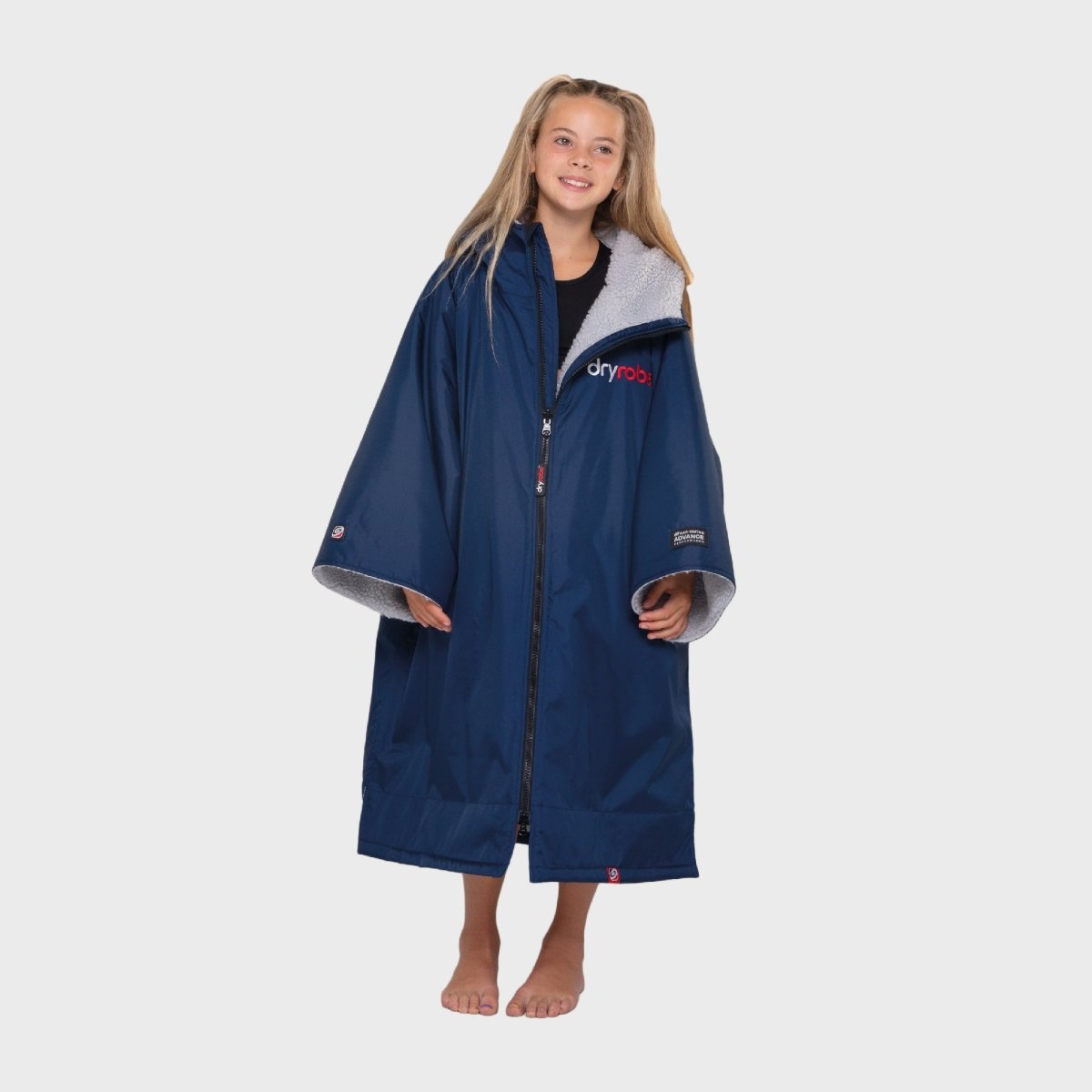 Kids Short Sleeved dryrobe Advance in Navy Blue & Grey - Paddle People