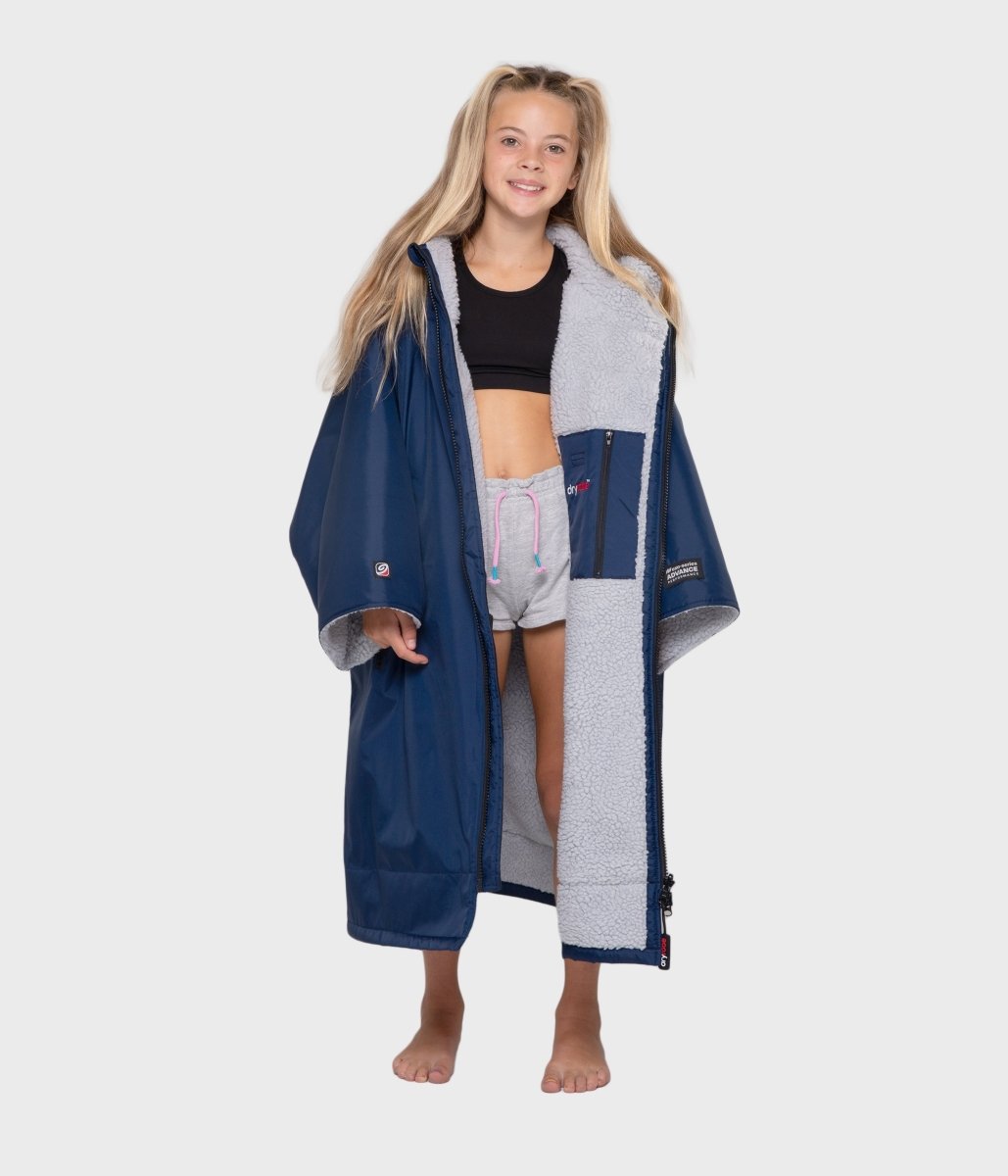 Kids Short Sleeved dryrobe Advance in Navy Blue & Grey - Paddle People