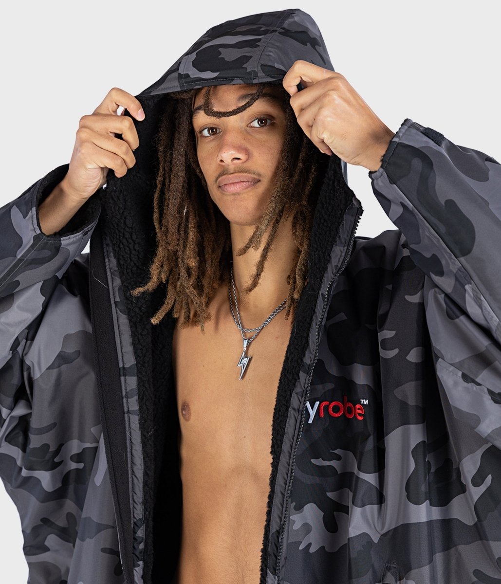 Long Sleeved dryrobe Advance in Black Camouflage & Black - Paddle People