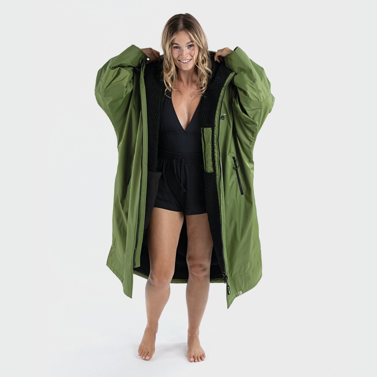 Long Sleeved dryrobe Advance in Dark Green & Black - Paddle People