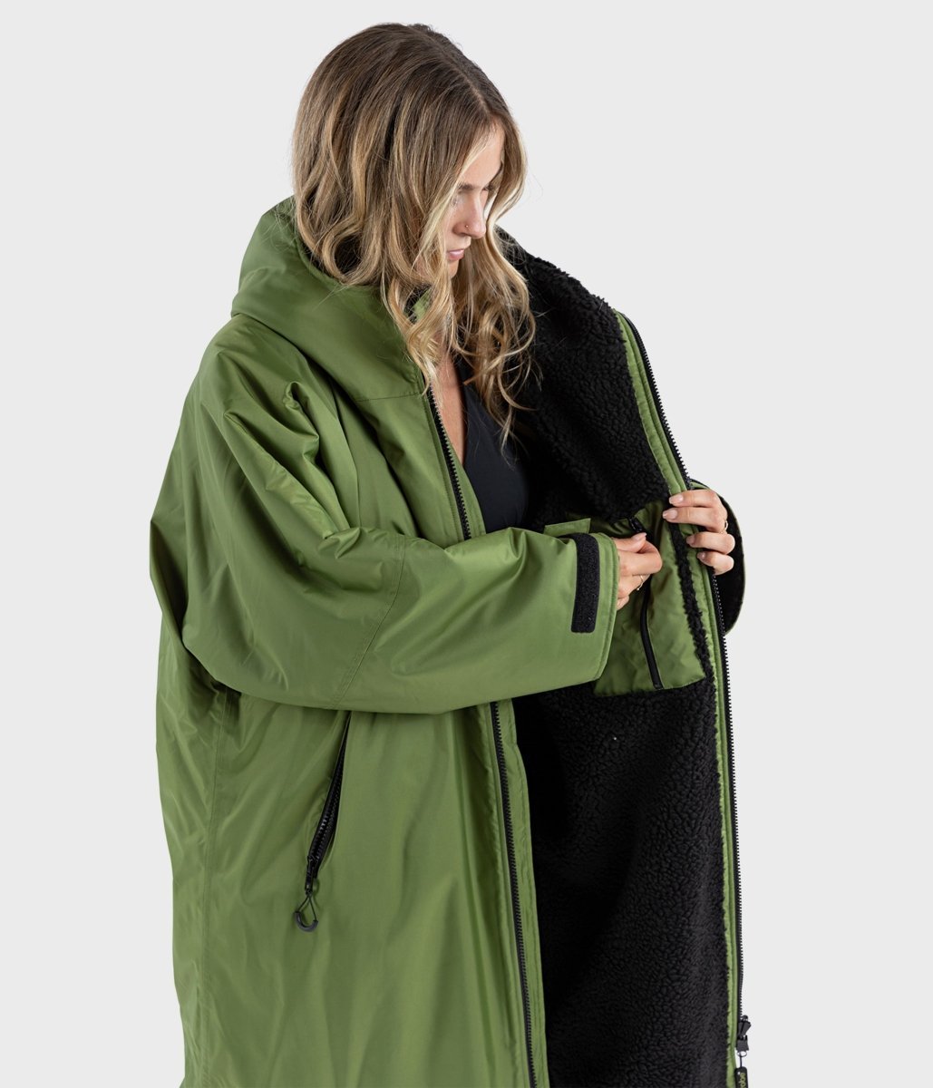 Long Sleeved dryrobe Advance in Dark Green & Black - Paddle People