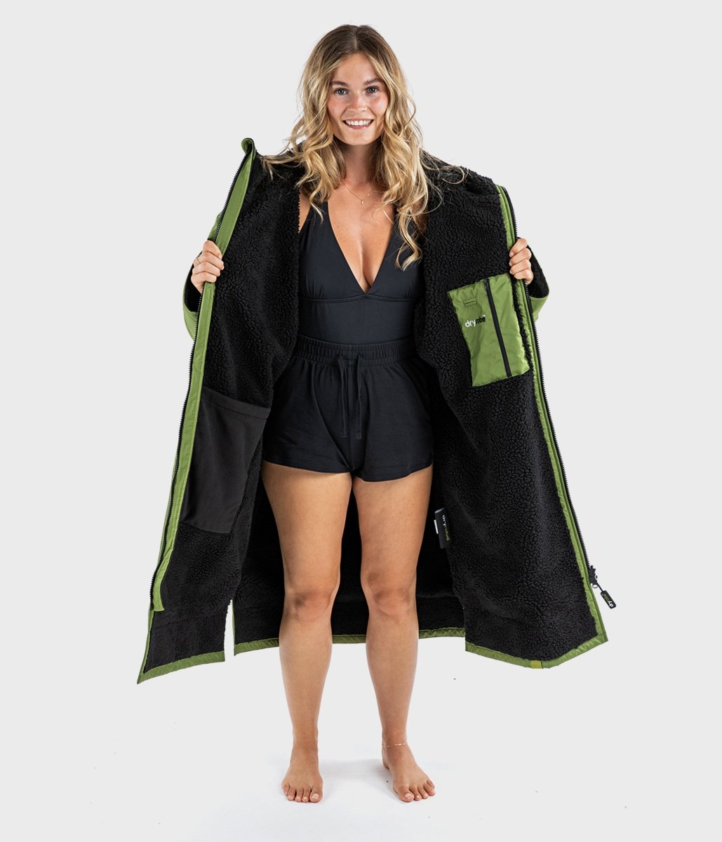 Long Sleeved dryrobe Advance in Dark Green & Black - Paddle People