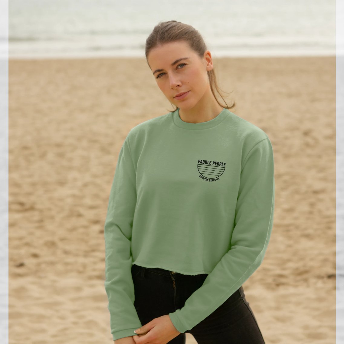 Paddle People Women's Cropped Jumper in Sage Green - Paddle People