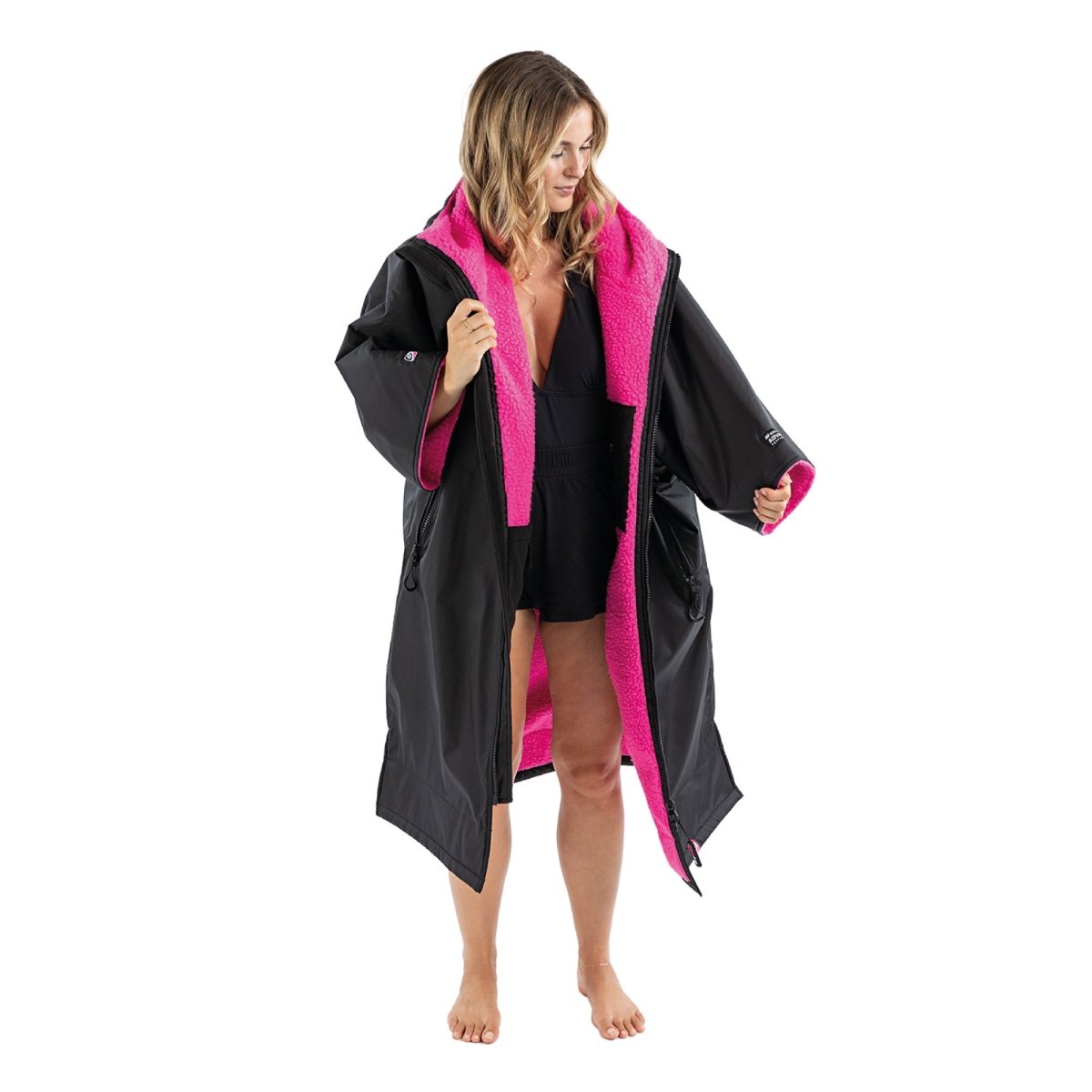 Short Sleeved dryrobe Advance in Black & Pink - Paddle People